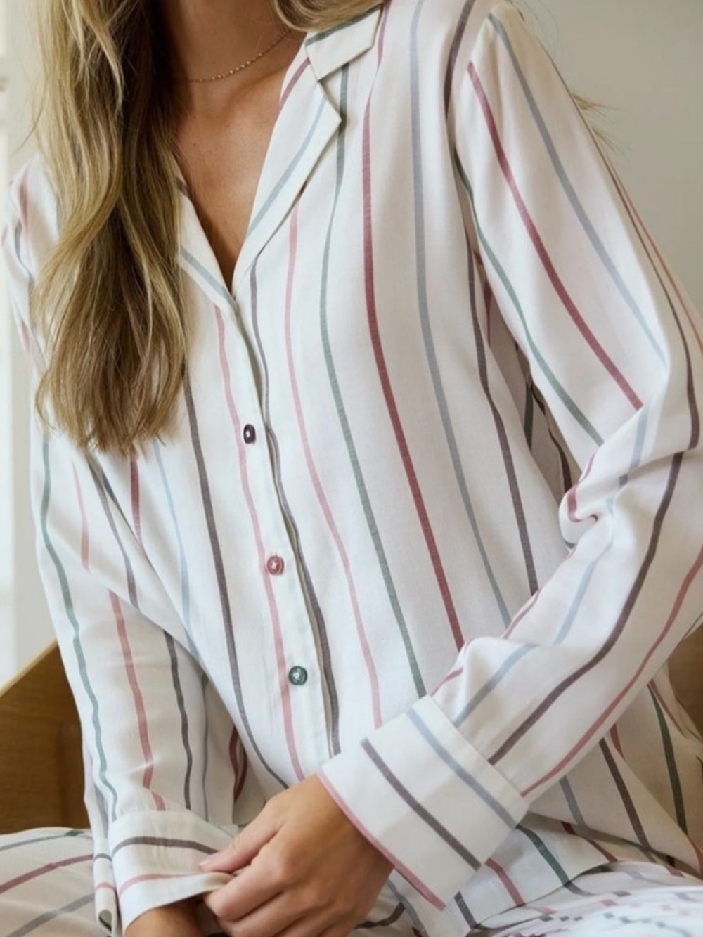 Cozy Earth | Soft Woven Long Sleeve Pajama Top (Cottage Stripe)